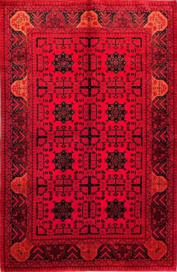 Afgan Desenli Kırmızı Zemin İran Makina İpek Halı | 120×180 cm