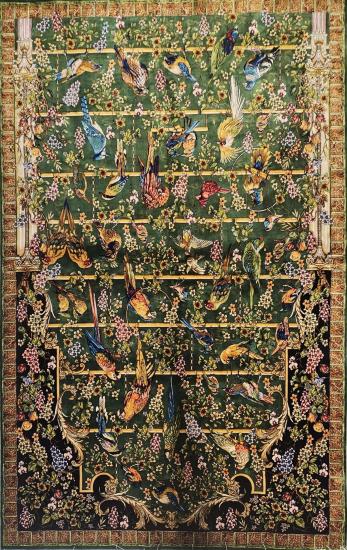 150×225 Makina İpek Halısı | Kuş ve Çiçek Deseni (Gol-o-Morgh) | EBRISEM Gallery