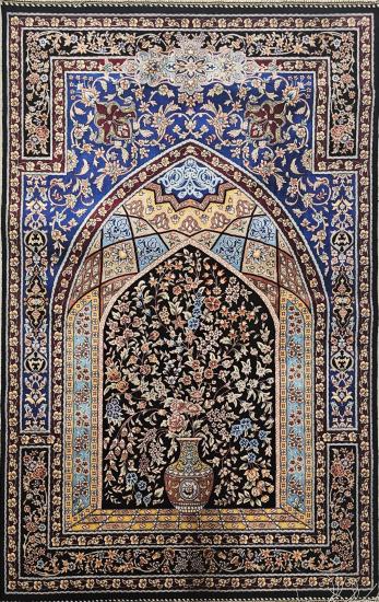 80×120 Makina İpek Seccade | Mihrab ve Vazo Deseni | EBRISEM Gallery