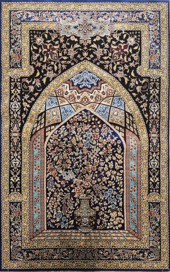 80×120 Makina İpek Seccade | Mihrab ve Çiçek Vazo Deseni | EBRISEM Gallery
