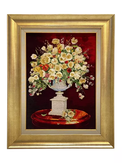 EBRISEM | Çiçekler El Dokuma İran Tablo Halısı 58x80 cm