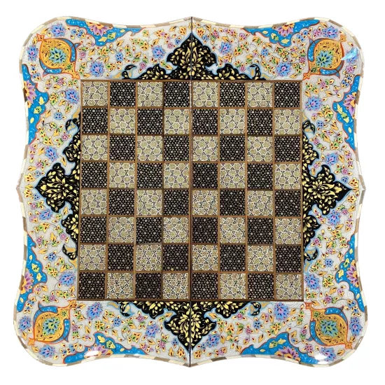 Handcrafted Khatam and Miniature Backgammon and Chess Set - 60x60 CM (Dalbor)