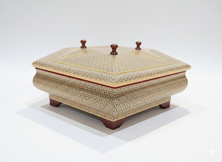 EBRISEM Gallery | El Yapımı Hatam İşlemeli Lüks 6 Bölmeli Kutu | 28×28 cm