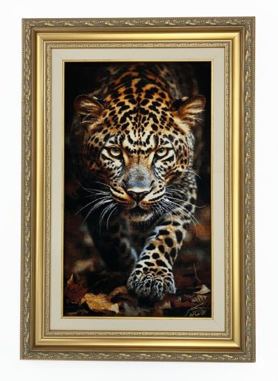 EBRISEM Gallery | İran El Dokuma Leopar Avcısı Figürlü Tablo Halı | 44×76 cm
