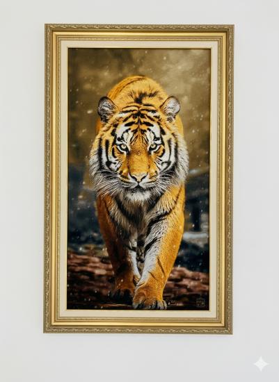 EBRISEM Gallery | Savaşçı Kaplan İran El Dokuma Tablo Halı | 76×140 cm