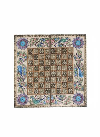 EBRISEM Gallery | El Yapımı Hatem Sanatı Oyun Tahtası | 50×50 cm | Satranç & Tavla