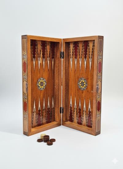 EBRISEM Gallery | El Yapımı Sedef İşlemeli Tavla ve Satranç Seti | 34×34 cm