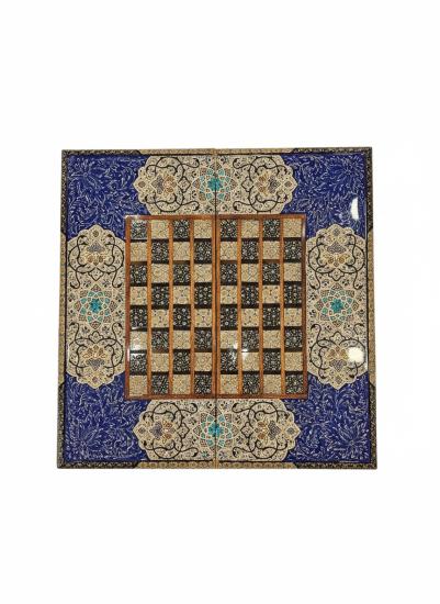 EBRISEM Gallery | Khatam Tavla & Satranç | 50×50 cm | Çift Yüzlü Tek Parça