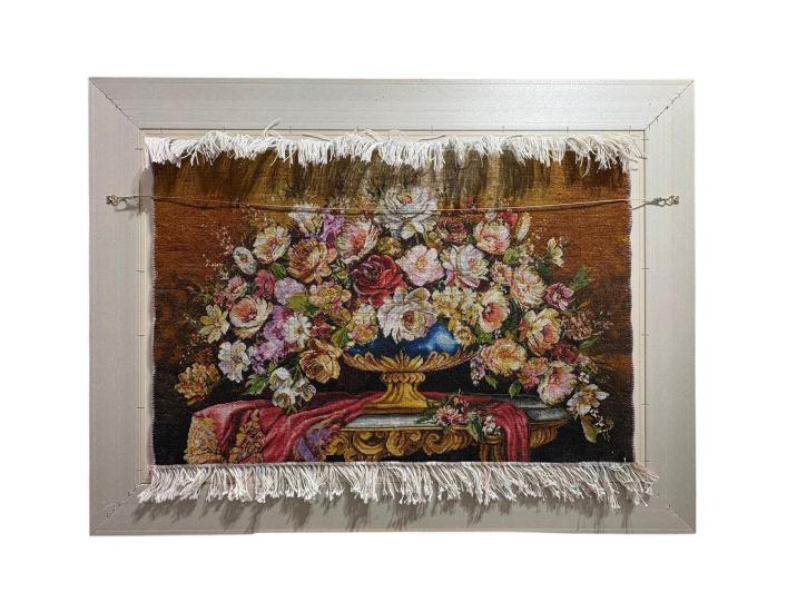 İran El Dokuması Tablo Halı (Çiçekler) Ebat: (53 x 79) cm