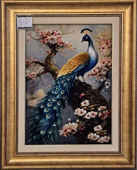 İran El Dokuma Tablô Halı | Tavus Kuşu Motifli