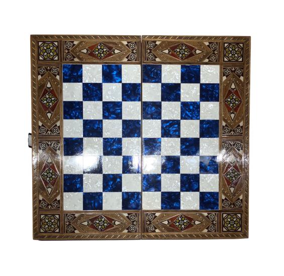 Sadaf İşleme Tavla ve Satranç Takımı | 50×50 cm El Sanatı | Ebrisem Gallery