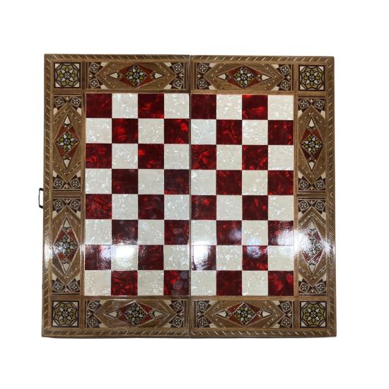 Sadaf İşleme Tavla ve Satranç Takımı | 50×50 cm El Sanatı | Ebrisem Gallery