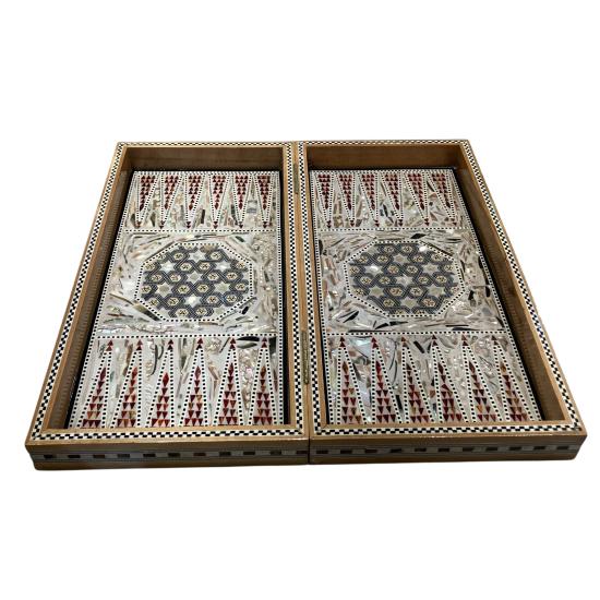 Mısır Sadaf İşlemeli Tavla & Satranç Takımı | 52x52 cm