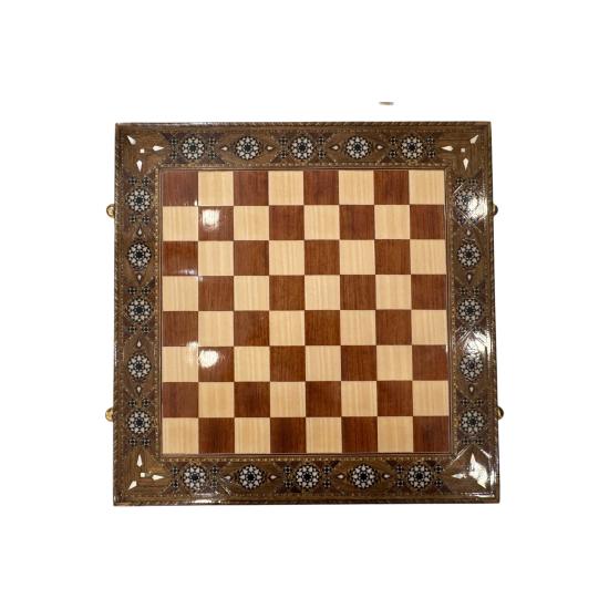 Sadaf İşlemeli Çekmeceli Satranç | 50x50 cm El Sanatı | Ebrisem Gallery