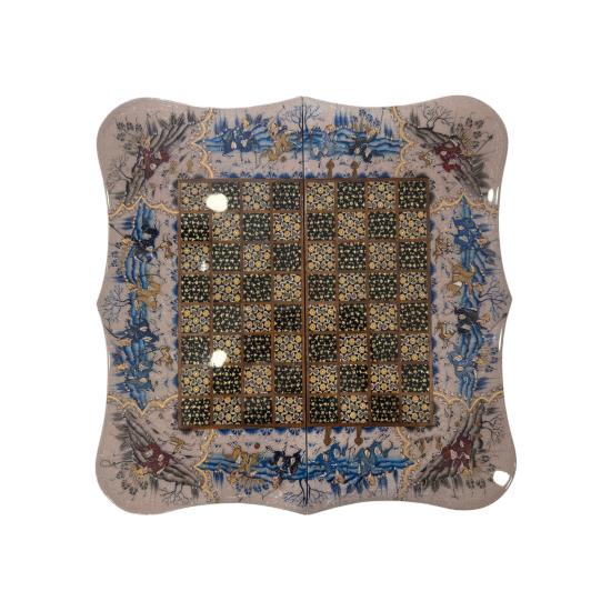 İran’ın El İşlemesi Hatem ve Minyatür Tavla ve Satranç - 50x50 CM (Dalbor)
