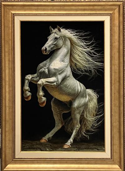 EBRISEM | Beyaz Asalet Atı El Dokuma İran Tablo Halısı 57x90 cm