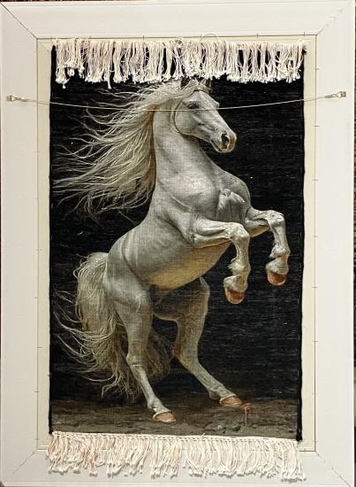 EBRISEM | Beyaz Asalet Atı El Dokuma İran Tablo Halısı 57x90 cm