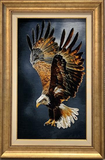 EBRISEM | Beyaz Başlı Kartal El Dokuma İran Tablo Halısı 53x88 cm