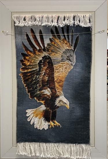 EBRISEM | Beyaz Başlı Kartal El Dokuma İran Tablo Halısı 53x88 cm