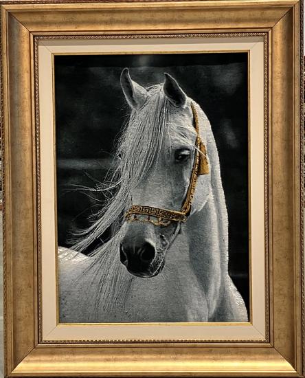 EBRISEM | Beyaz At El Dokuma İran Tablo Halısı 46×65 cm