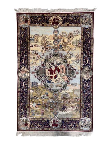 İran Qum Bölgesi El Dokuma Saf İpek Halı Ebat: (92 x 150) cm