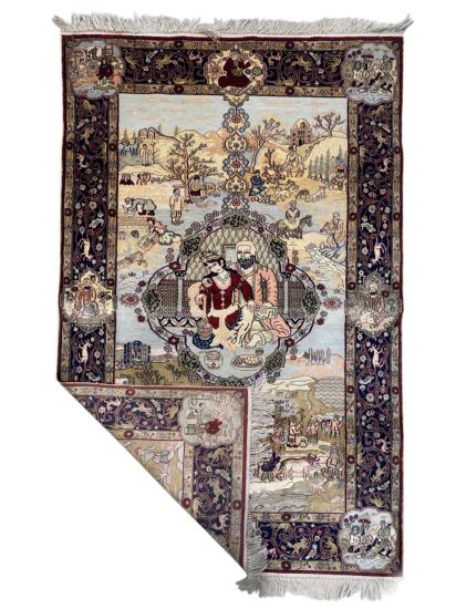 İran Qum Bölgesi El Dokuma Saf İpek Halı Ebat: (92 x 150) cm