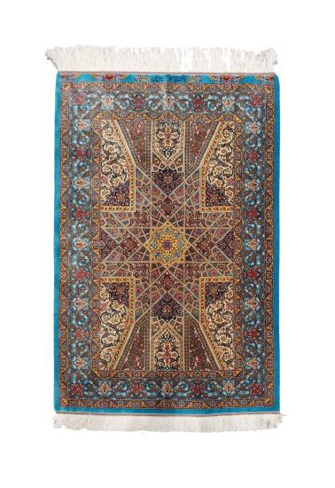 İran Qum Bölgesi El Dokuma Saf İpek Halı Ebat: (79 x 120) cm
