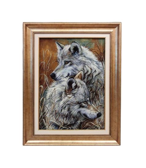 İran El Dokuması Tablo Halı (Kurtlar)  Ebat: (58 X 79) cm