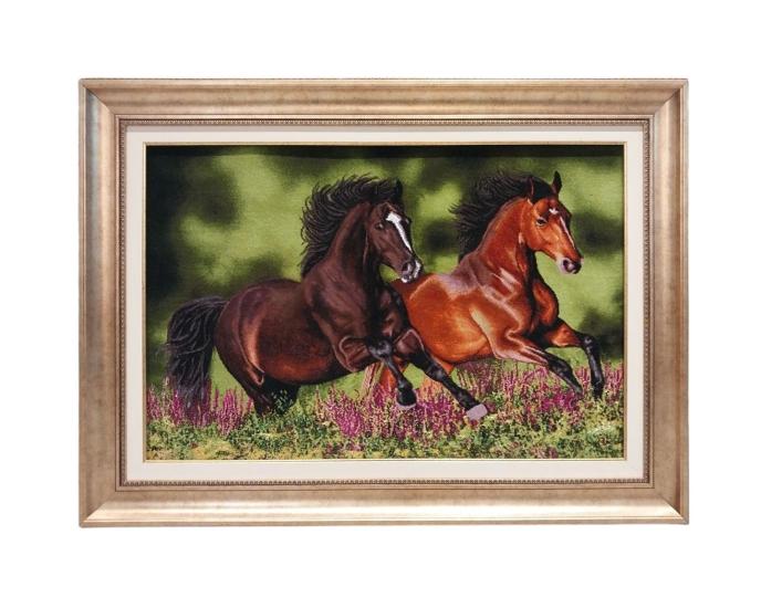 İran El Dokuması Tablo Halı (güzel Atlar)  Ebat: (65 X 97) cm