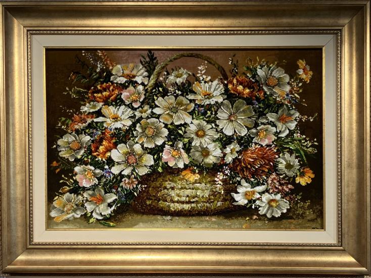 İran El Dokuması Tablo Halı (Çiçek Sepeti) Ebat: (53 x 77) cm