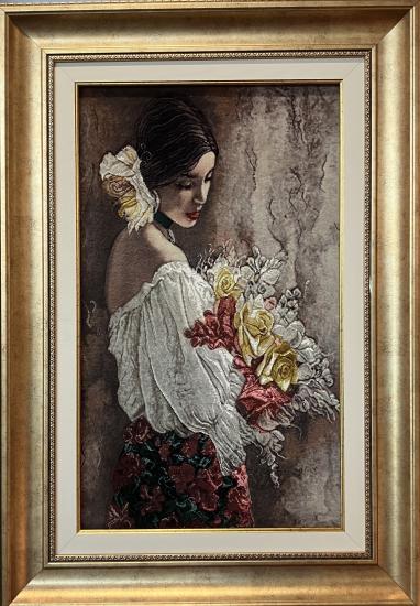 İran El Dokuması Tablo Halı (Dans Çiçekleri) Ebat: (44 x 72) cm