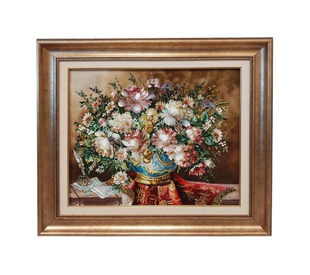 İran El Dokuması Tablo Halı (Çiçekler) Ebat: (62 x 72) cm