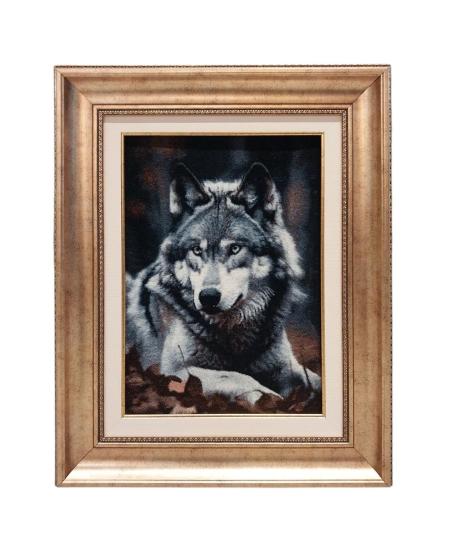 İran El Dokuması Tablo Halı ( Tek Kurt )   Ebat: (40 X 55) cm
