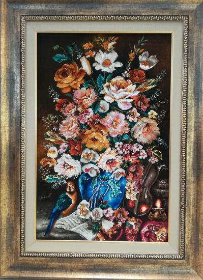 Iranian Handmade Tableau Rug (flowers & Vase) Size: ( 50 x77 cm )