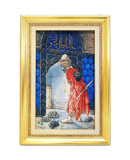 Iran el dokuma tablo halı (Kaplumbağa Terbiyecisi)Ebat : (51 x 89) cm