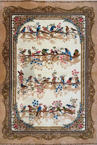 Kuş ve Dal Desenli İran İpek Halı | 100×150 cm