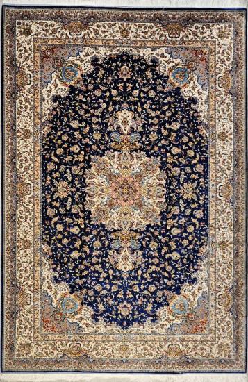 İran Makina İpek & Yün Halı | Lacivert Zemin