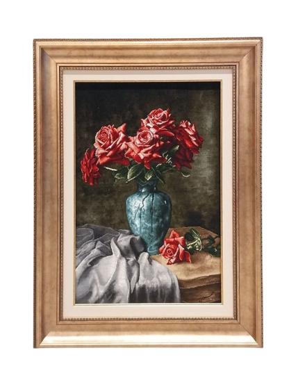 İran El Dokuması Tablo Halı (Roz Çiçeği) Ebat: (50 x 70) cm