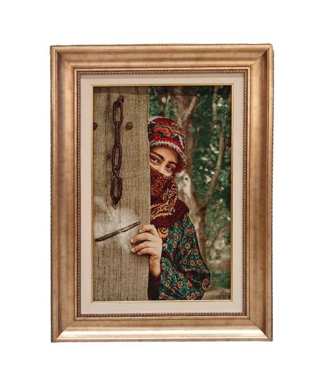 Iranian Handmade Tableau Rug (At The Door) Size: (46 x 71) cm