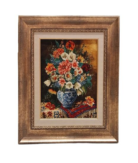 Iranian Handmade Tableau Rug (The Flowers) Size: (36 x 50) cm