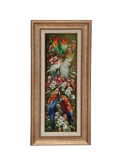 İran El Dokuması Tablo Halı (papağanlar )Ebat: (34 x 101) cm