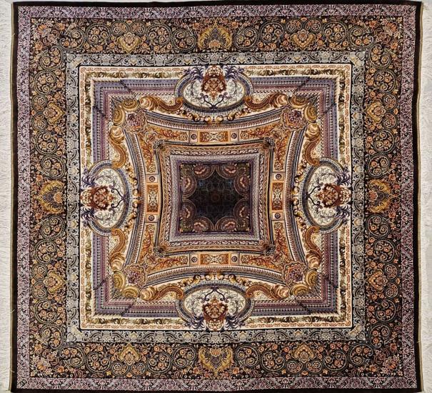 İran Makina İpek Halı | Kare Saray Desenli Halı