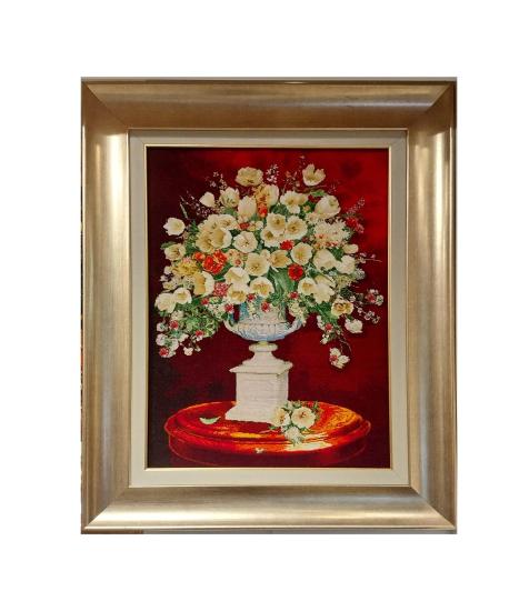 İran El Dokuması Tablo Halı - Çiçekler (57 x 79) cm