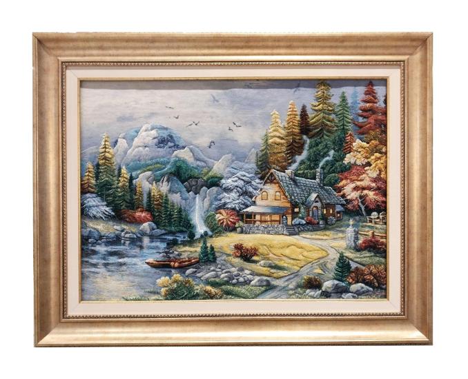 İran El Dokuması Tablo Halı (kulube manzaresi) Ebat: (67 x 90) cm