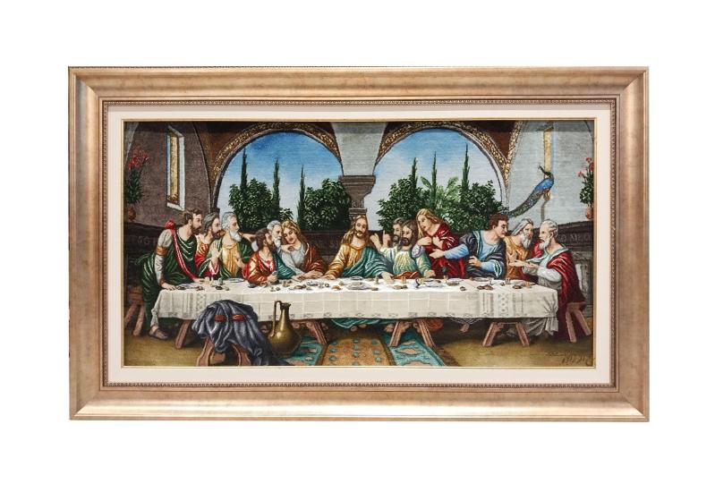 İran El Dokuması Tablo Halı (Son Akşam Yemeği) (60 x 117) cm
