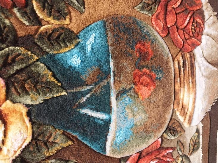 İran El Dokuması Tablo Halı (Roz Çiçeklar) Ebat: (36 x 53) cm