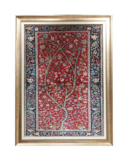 İran El Dokuması Qum Halısı(Hayat ağaçı) Ebat: (110 x 152) cm
